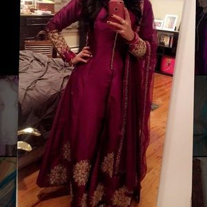 Purple buttoned long anarkali style suit